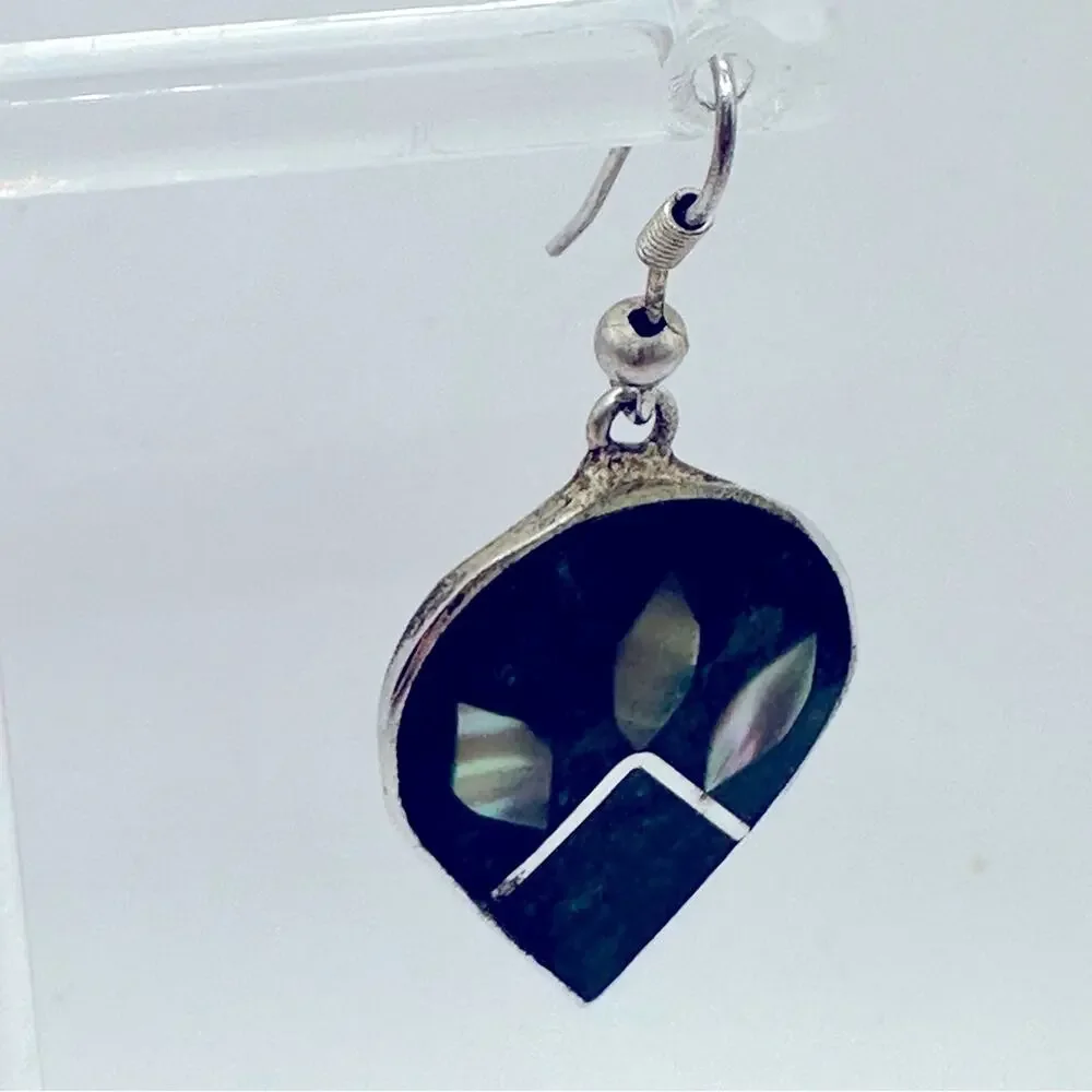 Mexico Alpaca Silver Dangle Earrings Floral Abalone Shell Inlay Casual Jewelry